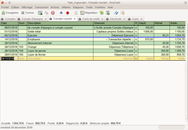 Comptes après avoir défini toutes les transactions Comptes après avoir défini toutes les transactions
