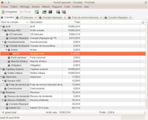 Comptes après la création du premier compte d'action (AMZN) Comptes après la création du premier compte d'action (AMZN)