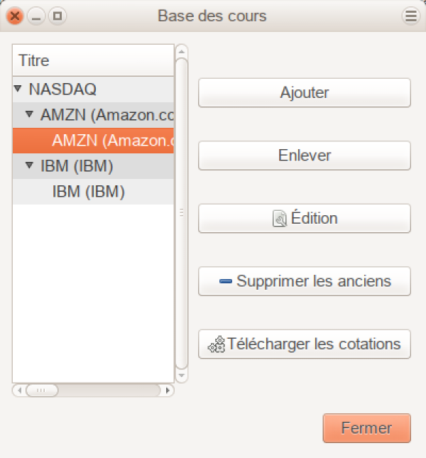La fenêtre <<Base des cours>> de l'éditeur de prix, affichant la liste de tous les produits connus. La fenêtre <<Base des cours>> de l'éditeur de prix, affichant la liste de tous les produits connus.