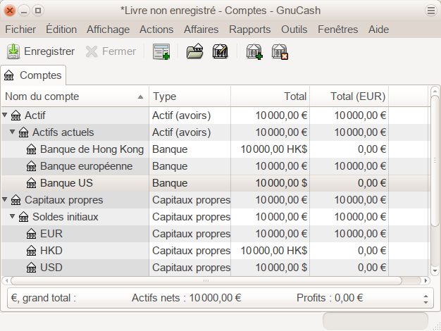 Configuration initiale de 3 comptes bancaires avec des devises différentes Configuration initiale de 3 comptes bancaires avec des devises différentes