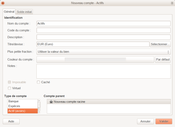Création d'un compte Actifs Création d'un compte Actifs