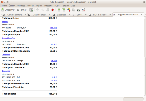 Rapport de transaction pour les comptes de dépenses en décembre Rapport de transaction pour les comptes de dépenses en décembre