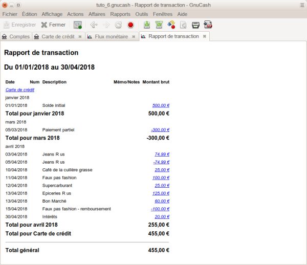Rapport de transaction pour le compte Visa du 1er janvier au 30 avril 2018 Rapport de transaction pour le compte Visa du 1er janvier au 30 avril 2018