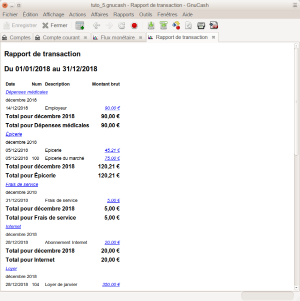 Rapport de transaction pour les comptes de dépenses en décembre Rapport de transaction pour les comptes de dépenses en décembre